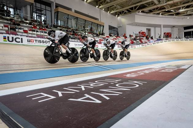 Germany: UCI Track cycling, Rad, Radsport, Bahnrad, Bahn Nations Cup Konya 2025 BRÄUTIGAM Messane - BRAUßE Franziska - KLEIN Lisa - SÜßEMILCH Laura ( GER ) Germany Querformat - quer - horizontal - Landscape - Event Veranstaltung: UCI Track Cycling Nations Cup 2025 - Category Kategorie: Cycling - Track Cycling Nations Cup - Elite Women - Location Ort: Asia - Turkey - Konya - Velodrom Konya - Discipline: Team Pursuit - Distance: 4000 m - Date Datum: 14.03.2025 Friday Day 1 -