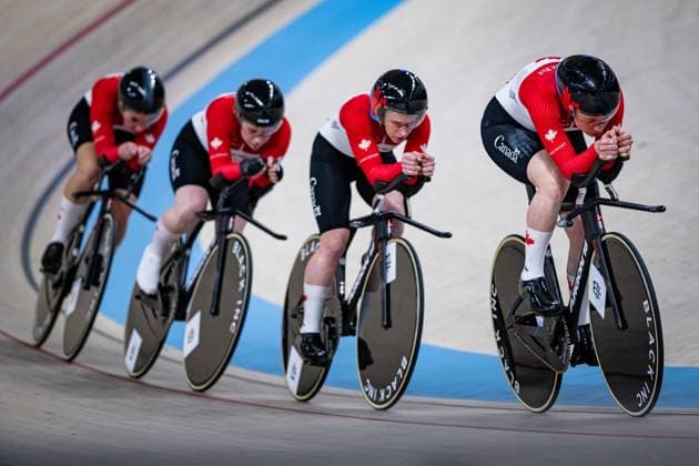 Canada: UCI Track cycling, Rad, Radsport, Bahnrad, Bahn Nations Cup Konya 2025 BONHOMME Ariane - MAJENDIE Fiona - BARRACLOUGH Ngaire - PLANTE Lily ( CAN ) Canada Querformat - quer - horizontal - Landscape - Event Veranstaltung: UCI Track Cycling Nations Cup 2025 - Category Kategorie: Cycling - Track Cycling Nations Cup - Elite Women - Location Ort: Asia - Turkey - Konya - Velodrom Konya - Discipline: Team Pursuit - Distance: 4000 m - Date Datum: 14.03.2025 Friday Day 1 -