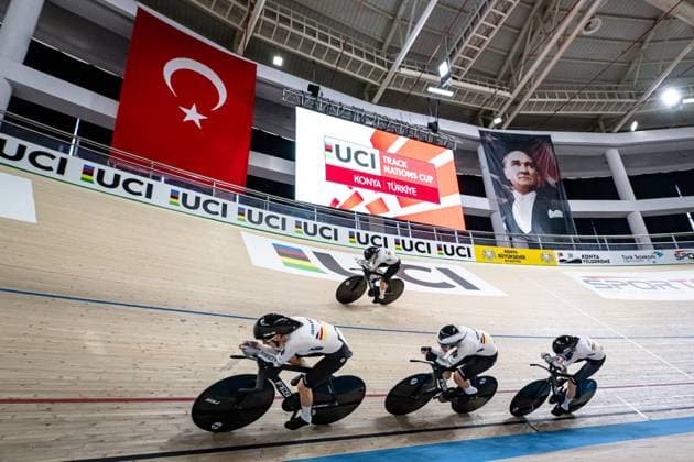 Germany: UCI Track cycling, Rad, Radsport, Bahnrad, Bahn Nations Cup Konya 2025 BRÄUTIGAM Messane - BRAUßE Franziska - KLEIN Lisa - SÜßEMILCH Laura ( GER ) Germany Querformat - quer - horizontal - Landscape - Event Veranstaltung: UCI Track Cycling Nations Cup 2025 - Category Kategorie: Cycling - Track Cycling Nations Cup - Elite Women - Location Ort: Asia - Turkey - Konya - Velodrom Konya - Discipline: Team Pursuit - Distance: 4000 m - Date Datum: 14.03.2025 Friday Day 1 -
