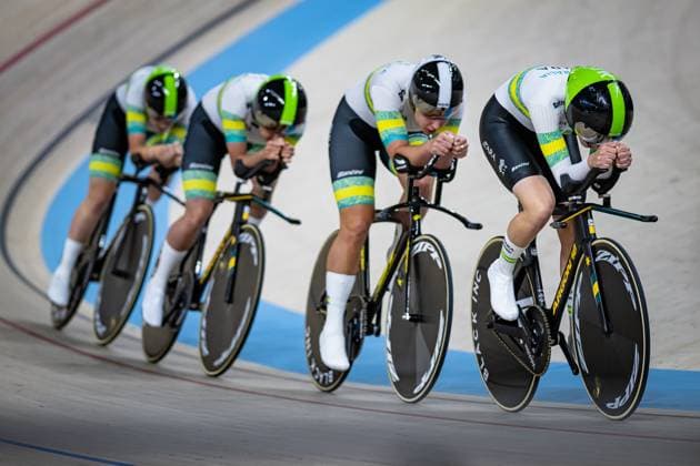 Australia: UCI Track cycling, Rad, Radsport, Bahnrad, Bahn Nations Cup Konya 2025 PLOUFFE Maeve - MARCKS Claudia - CARTER Sally - EDWARDS Sophie ( AUS ) Australia Querformat - quer - horizontal - Landscape - Event Veranstaltung: UCI Track Cycling Nations Cup 2025 - Category Kategorie: Cycling - Track Cycling Nations Cup - Elite Women - Location Ort: Asia - Turkey - Konya - Velodrom Konya - Discipline: Team Pursuit - Distance: 4000 m - Date Datum: 14.03.2025 Friday Day 1 -