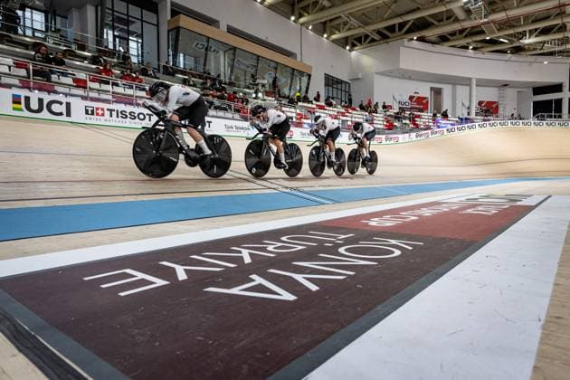 Germany: UCI Track cycling, Rad, Radsport, Bahnrad, Bahn Nations Cup Konya 2025 BRÄUTIGAM Messane - BRAUßE Franziska - KLEIN Lisa - SÜßEMILCH Laura ( GER ) Germany Querformat - quer - horizontal - Landscape - Event Veranstaltung: UCI Track Cycling Nations Cup 2025 - Category Kategorie: Cycling - Track Cycling Nations Cup - Elite Women - Location Ort: Asia - Turkey - Konya - Velodrom Konya - Discipline: Team Pursuit - Distance: 4000 m - Date Datum: 14.03.2025 Friday Day 1 -