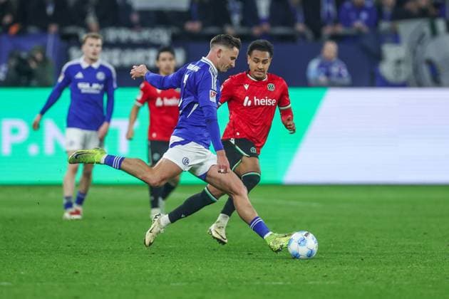 14.03.2025, Fussball, Saison 2024 2025, 2. Bundesliga, 26. Spieltag, FC Schalke 04 - Hannover 96, Paul Seguin (FC Schalke 04) Gelsenkirchen Veltins Arena NRW Deutschland xRHR-FOTO TRx