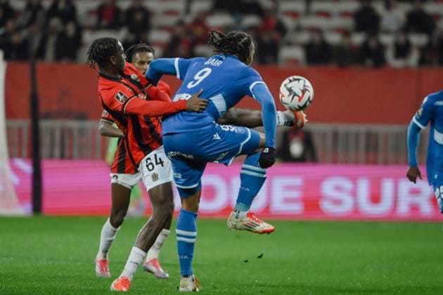 FOOTBALL : OGC Nice vs AJ Auxerre - ligue 1 - 14 3 25 Nice™s defender 64 Moise Bombito during the during the French L1 football match between OGC Nice and AJ Auxerre at Allianz Riviera Stadium of Nice, south France, on March 14, 2025. NICEFrance  Copyright: xfredxDIDES psnewzx