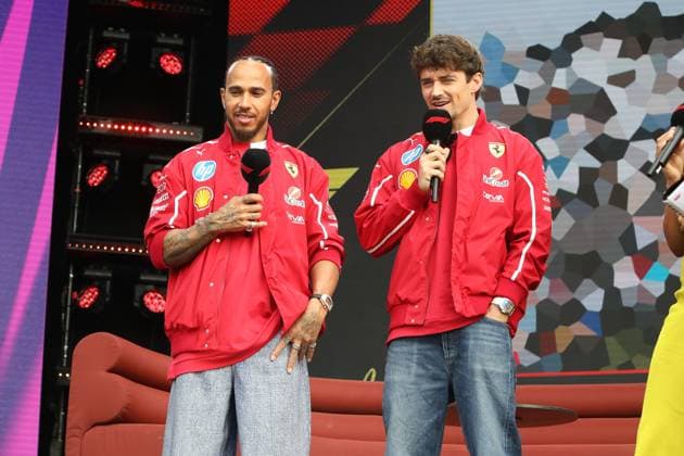 March 15, 2025: LEWIS HAMILTON and CHARLES LECLERC of Team Ferrari on stage at the Fan Forum at the 2025 Australian Formula 1 Grand Prix on March 15, 2025 in Melbourne, VIC Australia - ZUMAa155 20250315_aaa_a155_015 Copyright: xChristopherxKhouryx