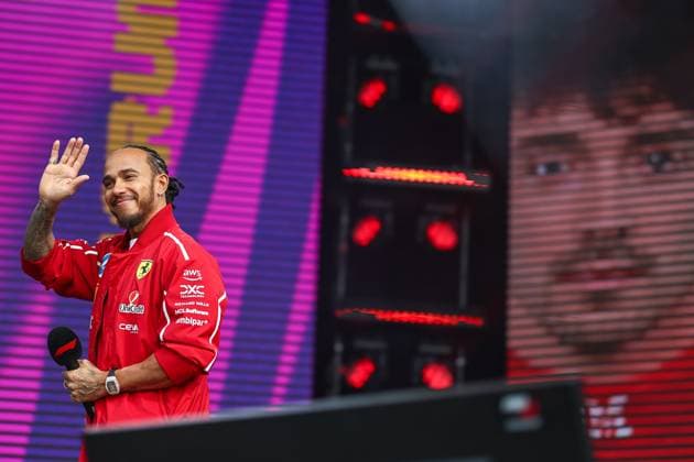 F1 Grand Prix Of Australia - Qualifying Lewis Hamilton of Great Britain and Scuderia Ferrari attends the Fan Forum during Qualifying ahead of the F1 Grand Prix of Australia at Albert Park Circuit in Melbourne, Australia, on March 15, 2025. Melbourne Victoria Australia  Copyright: xPaddockerx originalFilename:paddocker-f1grandp250315_npiRO.jpg