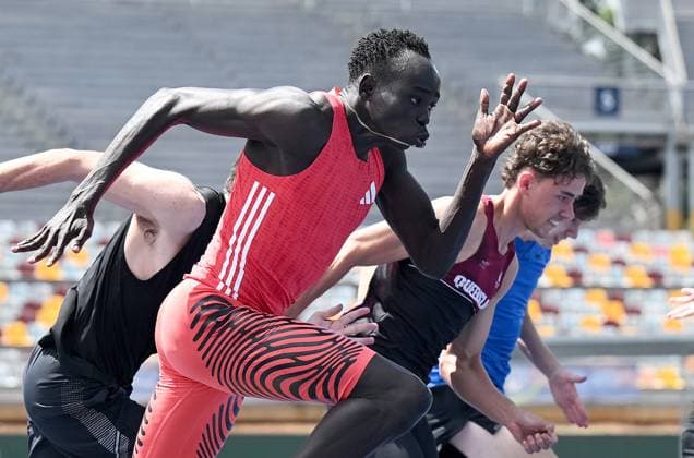 Bilder des Jahres 2025, Sport 03 März Sport Themen der Woche KW11 QLD ATHLETICS GOUT, Queensland sprinter Gout Gout in action during the U-20 Mens heats at Queensland and Athletics Centre in Brisbane, Saturday, March 15, 2025. ( NO ARCHIVING, EDITORIAL USE ONLY, NO USE IN BOOKS WITHOUT CONSENT BRISBANE QUEENSLAND AUSTRALIA  Copyright: xDAVExHUNTx 20250315123072705764