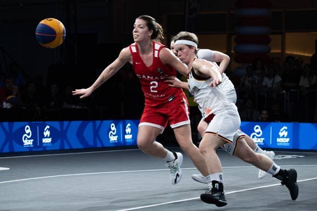 March 14, 2025, Bangkok, Thailand: Pauline Marie Mayer (R) of Germany and Katherine Plouffe (L) of Canada seen in action during the women s FIBA Basketball 3x3 Champions Cup 2025 match between Germany and Canada at Central World. Final score; Germany 10 : 14 Canada. Bangkok Thailand - ZUMAs197 20250314_aaa_s197_313 Copyright: xPeeraponxBoonyakiatx