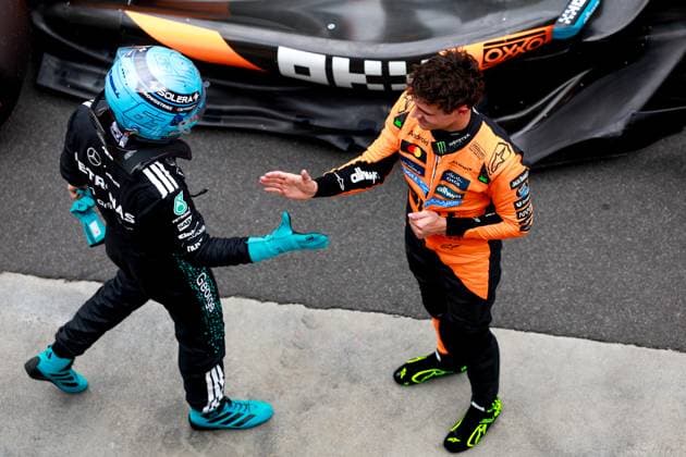 63 George Russell (GBR, Mercedes-AMG Petronas F1 Team), 4 Lando Norris (GBR, McLaren F1 Team), F1 Grand Prix of Australia at Albert Park Grand Prix Circuit on March 15, 2025 in Melbourne, Australia. (Photo by HOCH ZWEI) Melbourne Australia