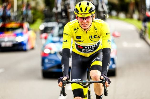 American Matteo Jorgenson of Team Visma-Lease a Bike pictured in action during stage seven of the 83th edition of the Paris-Nice cycling race, 147,8 km from Nice to Auron, France, Saturday 15 March 2025. DAVIDxPINTENS  x114997586x