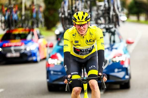 American Matteo Jorgenson of Team Visma-Lease a Bike pictured in action during stage seven of the 83th edition of the Paris-Nice cycling race, 147,8 km from Nice to Auron, France, Saturday 15 March 2025. DAVIDxPINTENS  x114997587x