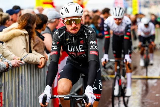 American Brandon McNulty of UAE Team Emirates pictured at the start of stage seven of the 83th edition of the Paris-Nice cycling race, 147,8 km from Nice to Auron, France, Saturday 15 March 2025. DAVIDxPINTENS  x114998267x