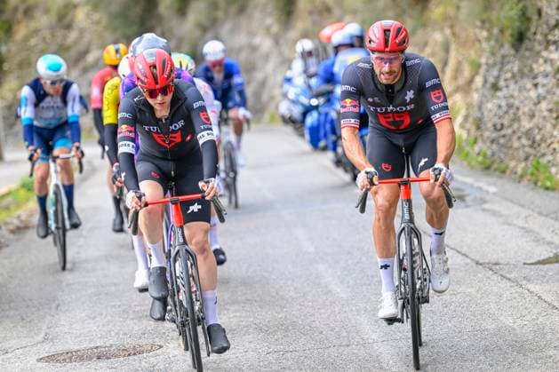 Paris - Nice 2025 - stage 7 AURON, FRANCE - MARCH 15 : Haller Marco (AUT) of Tudor Pro Cycling Team and Storer Michael (AUS) of Tudor Pro Cycling Team leading the escape pack during stage 7 of the 83th edition of the Paris - Nice cycling race, a stage of 109,3km with start in Nice and finish at Auron on March 15, 2025 in Auron, France, 15 03 2025 ( Motordriver Kenny Verfaillie - Auron France  Copyright: xNicoxVereeckenx