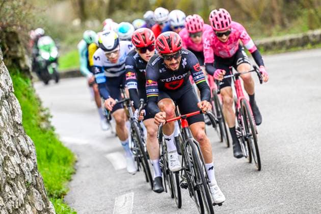Paris - Nice 2025 - stage 7 AURON, FRANCE - MARCH 15 : Alaphilippe Julian (FRA) of Tudor Pro Cycling Team leading the escape pack during stage 7 of the 83th edition of the Paris - Nice cycling race, a stage of 109,3km with start in Nice and finish at Auron on March 15, 2025 in Auron, France, 15 03 2025 ( Motordriver Kenny Verfaillie - Auron France  Copyright: xNicoxVereeckenx