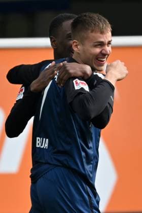 Paderborn, Home Deluxe Arena, 15.03.25, GER, Herren, 2.Bundesliga, Saison 2024-2025, SC Paderborn 07 - 1.FC Kaiserslautern Bild: Filip BILBIJA (Paderborn) jubelt nach seinem Tor zum 3:0 Only for editorial use! DFL regulations prohibit any use of photographs as image sequences and or quasi-video. NRW Deutschland