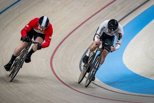 DODYK Ryan, DÖRNBACH Maximilian: UCI Track cycling, Rad, Radsport, Bahnrad, Bahn Nations Cup Konya 2025 DODYK Ryan ( CAN ) - Canada - DÖRNBACH Maximilian ( GER ) Germany Querformat - quer - horizontal - Landscape - Event Veranstaltung: UCI Track Cycling Nations Cup 2025 - Category Kategorie: Cycling - Track Cycling Nations Cup - Elite Men - Location Ort: Asia - Turkey - Konya - Velodrom Konya - Discipline: Keirin - Distance: ... m - Date Datum: 15.03.2025 Saturday Day 2 -