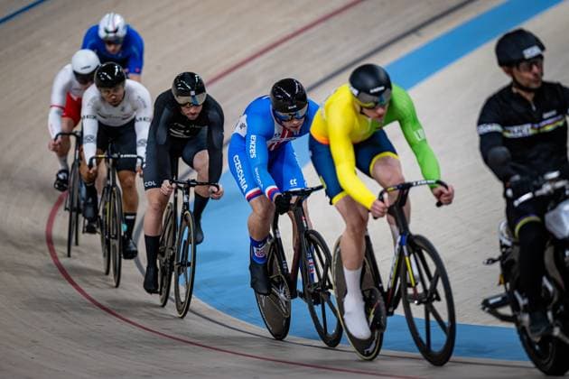 MORO Stefano, VINSKAS Laurynas, VERDUGO OSUNA Edgar Ismael, DAKIN Sam, BURAWSKI Konrad: UCI Track cycling, Rad, Radsport, Bahnrad, Bahn Nations Cup Konya 2025 CECHMAN Martin ( CZE ) - Czech Republic - MORO Stefano ( ITA ) - Italy - VINSKAS Laurynas ( LTU ) - Lithuania - VERDUGO OSUNA Edgar Ismael ( MEX ) - Mexico - DAKIN Sam ( NZL ) - New Zealand - BURAWSKI Konrad ( POL ) Poland Querformat - quer - horizontal - Landscape - Event Veranstaltung: UCI Track Cycling Nations Cup 2025 - Category Kategorie: Cycling - Track Cycling Nations Cup - Elite Men - Location Ort: Asia - Turkey - Konya - Velodrom Konya - Discipline: Keirin - Distance: ... m - Date Datum: 15.03.2025 Saturday Day 2 -