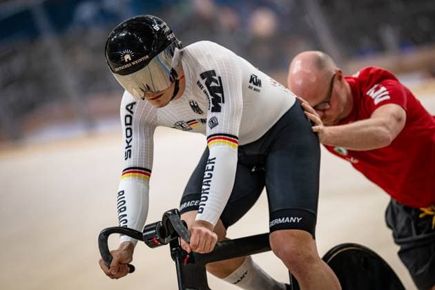 SPIEGEL Luca, EIJDEN Jan: UCI Track cycling, Rad, Radsport, Bahnrad, Bahn Nations Cup Konya 2025 SPIEGEL Luca ( GER ) Germany VAN EIJDEN Jan ( GER ) - Coach - Querformat - quer - horizontal - Landscape - Event Veranstaltung: UCI Track Cycling Nations Cup 2025 - Category Kategorie: Cycling - Track Cycling Nations Cup - Elite Men - Location Ort: Asia - Turkey - Konya - Velodrom Konya - Discipline: Keirin - Distance: ... m - Date Datum: 15.03.2025 Saturday Day 2 -