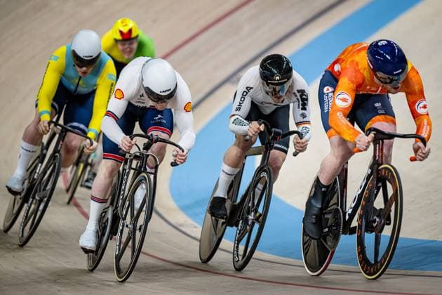 VILAR Lucas Oscar, LEDINGHAM-HORN Harry, SPIEGEL Luca, CHUGAY Andrey, VADAPALAS Eimantas, VAN LOON Tijmen: UCI Track cycling, Rad, Radsport, Bahnrad, Bahn Nations Cup Konya 2025 VILAR Lucas Oscar ( ARG ) - Argentina - LEDINGHAM-HORN Harry ( GBR ) - Great Britain - SPIEGEL Luca ( GER ) Germany - CHUGAY Andrey ( KAZ ) - Kazakhstan - VADAPALAS Eimantas (LTU ) - Lithuania - VAN LOON Tijmen ( NED ) Netherlands Querformat - quer - horizontal - Landscape - Event Veranstaltung: UCI Track Cycling Nations Cup 2025 - Category Kategorie: Cycling - Track Cycling Nations Cup - Elite Men - Location Ort: Asia - Turkey - Konya - Velodrom Konya - Discipline: Keirin - Distance: ... m - Date Datum: 15.03.2025 Saturday Day 2 -