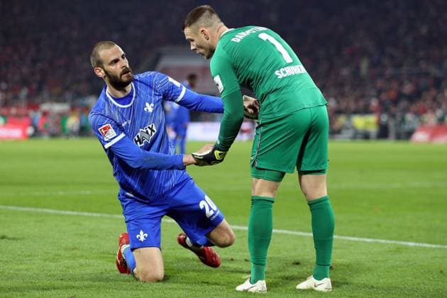 15.03.2025, xrekx, Fussball 2.Bundesliga, 1.FC Koeln - SV Darmstadt 98 v.l. Aleksandar Vukotic (SV Darmstadt 98) Marcel Schuhen (SV Darmstadt 98) (DFL DFB REGULATIONS PROHIBIT ANY USE OF PHOTOGRAPHS as IMAGE SEQUENCES and or QUASI-VIDEO) Koeln