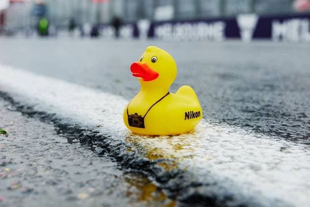 15.05.2025, xrarjax, Motorsport FIA Formel 1, Großer Preis von Australien 2025 v.l. Symbolfoto Regenrennen Regen Nikon Ente Badeente Quietschente (FIA REGULATIONS PROHIBIT ANY USE OF PHOTOGRAPHS as IMAGE SEQUENCES and or QUASI-VIDEO) Melbourne