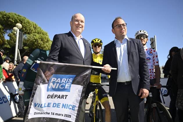 Sport Themen der Woche KW11 Sport Bilder des Tages Paris - Nice 2025 - stage 8 NICE, FRANCE - MARCH 16 : Albert II, Prince of Monaco before the start of the race during stage 8 and final stage of the 83th edition of the Paris - Nice cycling race, a stage of 119,9km with start and finish in Nice on March 16, 2025 in Nice, France, 16 03 2025 ( Motordriver Kenny Verfaillie - Nice France  Copyright: xNicoxVereeckenx