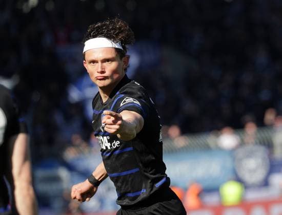 Fußball, 2. BL, Eintracht Braunschweig - Hertha BSC Torjubel 0-1 Fabian Reese (Hertha BSC) Fussball, Herren, Saison 2024 2025 2.BL, Eintracht Stadion, Eintracht Braunschweig gegen Hertha BSC Berlin DFL REGULATIONS PROHIBIT ANY USE OF PHOTOGRAPHS AS IMAGE SEQUENCES AND OR QUASI-VIDEO.