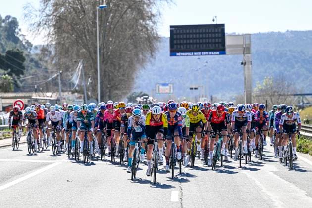 Paris - Nice 2025 - stage 8 NICE, FRANCE - MARCH 16 : Illustration picture of the peloton during stage 8 and final stage of the 83th edition of the Paris - Nice cycling race, a stage of 119,9km with start and finish in Nice on March 16, 2025 in Nice, France, 16 03 2025 ( Motordriver Kenny Verfaillie - Nice France  Copyright: xNicoxVereeckenx