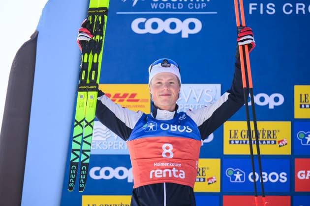 250316 Einar Hedegart of Norway celebrates after men™s 10 km Interval start free technique during the FIS Cross-Country World Cup on March 16, 2025 in Oslo. Photo: Marius Simensen BILDBYRAN COP 238 MM0041 skidor cross-country skiing langrenn fis world cup holmenkollen mens 10 km bbeng jubel norge *** 250316 Einar Hedegart of Norway celebrates after men™s 10 km Interval start free technique during the FIS Cross Country World Cup on March 16, 2025 in Oslo Photo Marius Simensen BILDBYRAN COP 238 MM0041 skidor cross country skiing langrenn fis world cup holmenkollen mens 10 km bbeng jubel norge  Copyright: MARIUSxSIMENSEN BB250316ZA014
