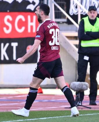 16.03.2025 - Fussball - Saison 2024 2025 - 2. Fussball - Bundesliga - 26. Spieltag: 1. FC Nürnberg FCN ( Club ) - SpVgg Greuther Fürth ( Kleeblatt ) Derby Frankenderby - Sportfoto Zink - xwoxzix - DFL regulations prohibit any use of photographs as image sequences and or quasi-video - only for editorial use - Mahir Emreli (30, 1. FC Nürnberg FCN ) ballt Faust Fäuste - Jubel Freude