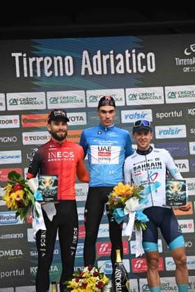 16-03-2025 Tirreno - Adriatico; Tappa 07 Porto Potenza Picena - San Benedetto Del Tronto; 2025, Uae Team Emirates - Xrg; 2025, Ineos Grenadiers; 2025, Bahrain - Victorious; Ayuso Pesquera, Juan; Ganna, Filippo; Tiberi, Antonio; San Benedetto Del Tronto; 
