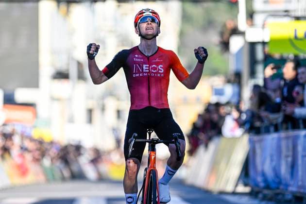 Paris - Nice 2025 - stage 8 NICE, FRANCE - MARCH 16 : Sheffield Magnus (USA) of Ineos Grenadiers celebrating his victory during stage 8 and final stage of the 83th edition of the Paris - Nice cycling race, a stage of 119,9km with start and finish in Nice on March 16, 2025 in Nice, France, 16 03 2025 ( Motordriver Kenny Verfaillie - Nice France  Copyright: xNicoxVereeckenx