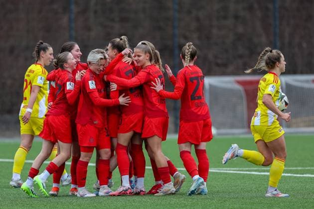 Jubel zum Tor zum 2:2 durch Jana Kappes (FC Bayern Muenchen II U20, 20), GER, FC Bayern Muenchen II vs. 1. FC Union Berlin, Fussball, 2. Frauen-Bundesliga, 18. Spieltag, Saison 2024 2025, 16.03.2025, GER, FC Bayern Muenchen II vs. 1. FC Union Berlin, Fussball, 2. Frauen-Bundesliga, 18. Spieltag, Saison 2024 2025, 16.03.2025 Muenchen Copyright: xEibner-Pressefoto JennixMaulx EP_JML