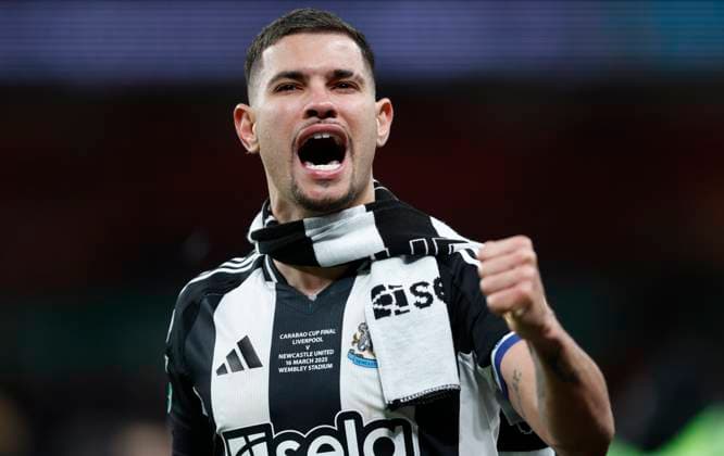 Liverpool v Newcastle United - Carabao Cup Final Bruno Guimaraes of Newcastle United celebrates in tears after winning the Carabao Cup Final between Liverpool and Newcastle United at Wembley Stadium on March 16, 2025 in London, England. London Wembley Stadium England United Kingdom Copyright: xNigelxFrench Sportsphoto APLx 14061794
