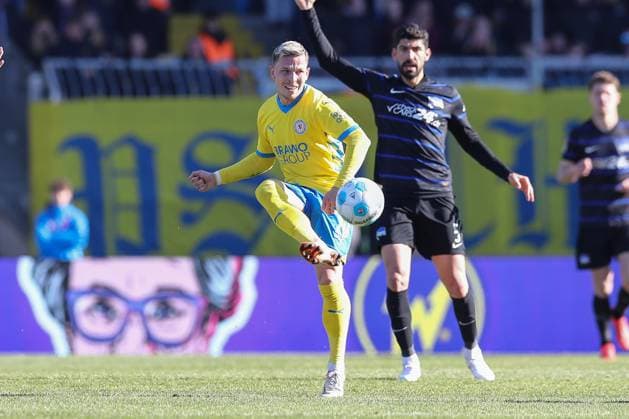 16.03.2025, xtgx, Fussball 2. Bundesliga, Eintracht Braunschweig - Hertha BSC Berlin emspor, v.l. Lino Tempelmann (Braunschweig) (DFL DFB REGULATIONS PROHIBIT ANY USE OF PHOTOGRAPHS as IMAGE SEQUENCES and or QUASI-VIDEO) Braunschweig