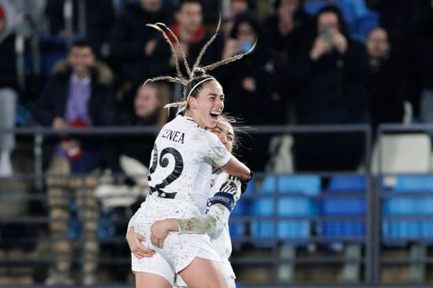 Sport Themen der Woche KW12 Sport Bilder des Tages UEFA Women s Champions League - Real Madrid vs Arsenal MADRID, SPAIN -March 18:Athenea del Castillo of Real Madrid and Olga Carmona of Real Madrid celebrates a goal during the UEFA Women s Champions League Quarter Finals First Leg match between Real Madrid and Arsenal at Alfredo Di Stefano stadium in Madrid. (Photo by Guillermo Martinez) Madrid Alfredo Di Stefano Stadium Spain Copyright: xGuillermoxMartinezx