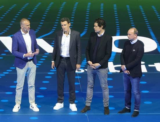 18.03.2025, ATP, Tennis Herren BMW Open Praesentation, Tennis, im Bild: Christian Ach, Patrick Kuehnen, Fabian Tross und Christian Okon
