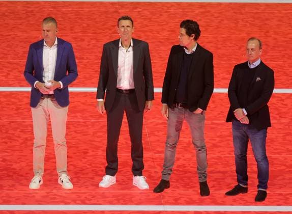 18.03.2025, ATP, Tennis Herren BMW Open Praesentation, Tennis, im Bild: Christian Ach, Patrick Kuehnen, Fabian Tross und Christian Okon