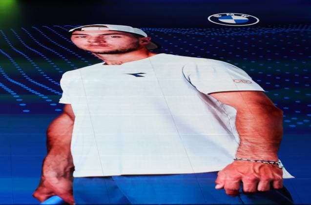 18.03.2025, ATP, Tennis Herren BMW Open Praesentation, Tennis, im Bild: Christian Ach, Patrick Kuehnen, Fabian Tross und Christian Okon, Praesentieren die Spielerfeld, hier Jan -Lennard Struff (GER)