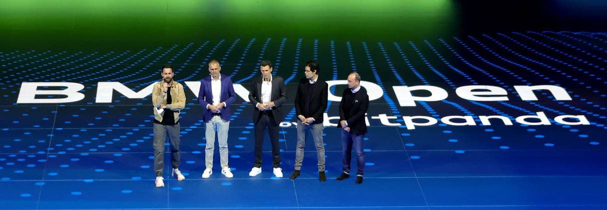 18.03.2025, ATP, Tennis Herren BMW Open Praesentation, Tennis, im Bild: Christian Ach, Patrick Kuehnen, Fabian Tross und Christian Okon, Praesentieren die Spielerfeld.