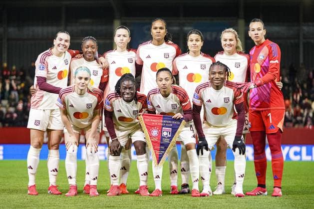 Teamfoto Lyon beim UEFA Womens Champions League Spiel FC Bayern München - Olympique Lyon am 18.03.2025. München FC Bayern Campus Bayern Deutschland