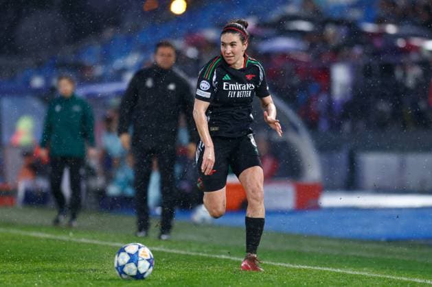 March 18, 2025, Valdebebas, Madrid, SPAIN: Mariona Caldentey of Arsenal FC in action during the UEFA WomenÃ¢â‚¬â ¢s Champions League Quarter Final first leg, football match played between Real Madrid CF and Arsenal FC at Alfredo Di Stefano stadium on March 18, 2025, in Valdebebas, Madrid, Spain. Valdebebas SPAIN - ZUMAa181 20250318_zaa_a181_072 Copyright: xDennisxAgyemanx