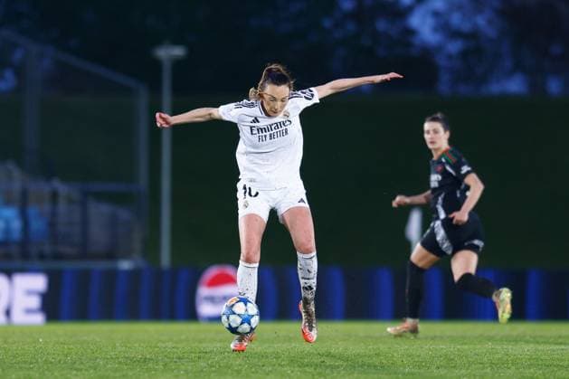 March 18, 2025, Valdebebas, Madrid, SPAIN: Caroline Weir of Real Madrid in action during the UEFA WomenÃ¢â‚¬â ¢s Champions League Quarter Final first leg, football match played between Real Madrid CF and Arsenal FC at Alfredo Di Stefano stadium on March 18, 2025, in Valdebebas, Madrid, Spain. Valdebebas SPAIN - ZUMAa181 20250318_zaa_a181_074 Copyright: xDennisxAgyemanx
