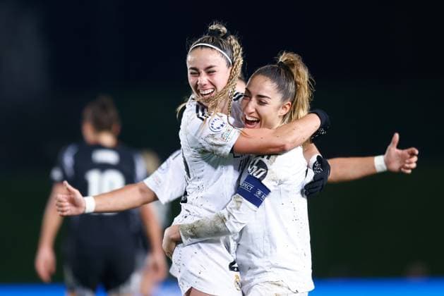 March 18, 2025, Valdebebas, Madrid, SPAIN: Athenea del Castillo of Real Madrid celebrates a goal during the UEFA WomenÃ¢â‚¬â ¢s Champions League Quarter Final first leg, football match played between Real Madrid CF and Arsenal FC at Alfredo Di Stefano stadium on March 18, 2025, in Valdebebas, Madrid, Spain. Valdebebas SPAIN - ZUMAa181 20250318_zaa_a181_109 Copyright: xDennisxAgyemanx