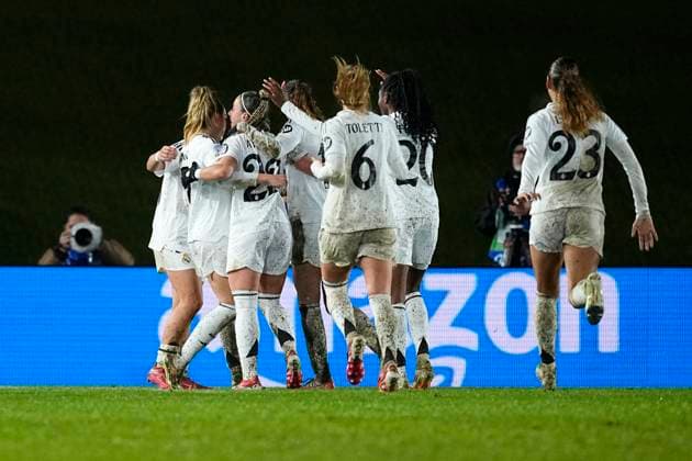 March 18, 2025, Valdebebas, Madrid, SPAIN: Athenea del Castillo of Real Madrid celebrates a goal during the UEFA WomenÃ¢â‚¬â ¢s Champions League Quarter Final first leg, football match played between Real Madrid CF and Arsenal FC at Alfredo Di Stefano stadium on March 18, 2025, in Valdebebas, Madrid, Spain. Valdebebas SPAIN - ZUMAa181 20250318_zaa_a181_117 Copyright: xOscarxJ.xBarrosox
