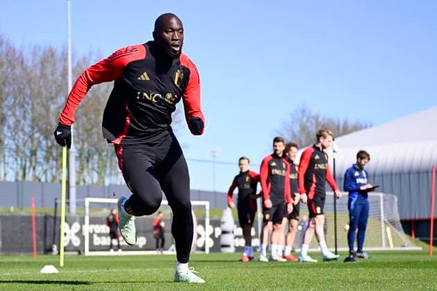 Sport Themen der Woche KW12 Sport Bilder des Tages Ukraine v Belgium - UEFA Nations League - media activities 19 03 2025 TUBEKE, BELGIUM - MARCH 19 : Lukaku Romelu forward of Belgium pictured during a training session ahead of the UEFA Nations League play-off match between Ukraine and Belgium on March 19, 2025 in Tubeke, Belgium, 19 03 2025 Tubeke Belgium  Copyright: xPeterxDexVoechtx