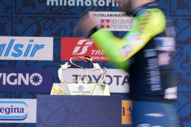 The trophy during the men s elite race of the Milano-Torino one day cycling race (174km) from Rho to Torino (Superga) - North West Italy- Wednesday, March 19, 2025. - cycling .  Copyright: xGianxMattiaxD Alberto LaPressex