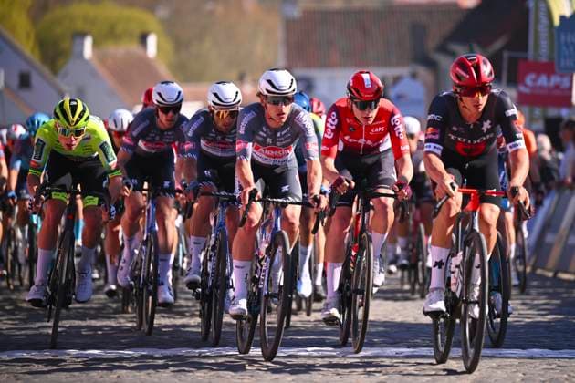 Danilith Nokere Koerse 2025 cycling race NOKERE, BELGIUM - MARCH 19 : riders of Alpecin-Deceuninck during the Men Elite UCI 1.Pro 78th Danilith Nokere Koerse cycling race with start in Deinze and finish in Nokere (188,2 km) on March 19, 2025 in Nokere, Belgium, 19 03 2025 ( Motordriver Rodrique Verfaillie & Nokere Belgium  Copyright: xTomasxSiskx