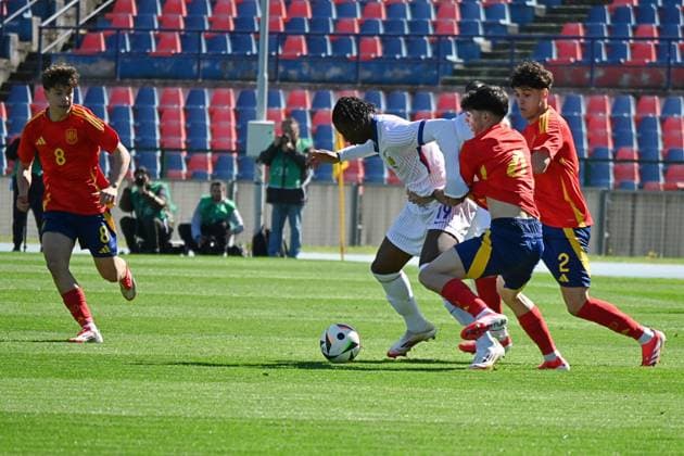 CALCIO - UEFA Campionato Europeo - UEFA U19 European Championship, EM, Europameisterschaft Elite Round - France vs Spain Mohamed Kader Meite (France) against Jon Martin (Spain) during UEFA U19 European Championship Elite Round - France vs Spain, UEFA European Football Championship in Cosenza, Italy, March 19 2025 Cosenza Italy  Copyright: xIPAxSport ABACAx