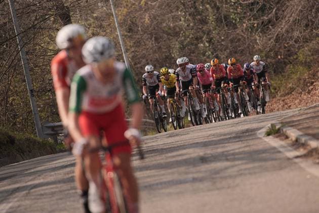 The pacjk rides during the men s elite race of the Milano-Torino one day cycling race (174km) from Rho to Torino (Superga) - North West Italy- Wednesday, March 19, 2025. - cycling .  Copyright: xMarcoxAlpozzi LaPressex