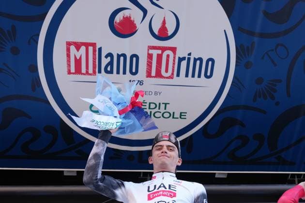 Del Toro Romero Isaac Uae Team Emirates Xrg winner of the race during the men s elite race of the Milano-Torino one day cycling race (174km) from Rho to Torino (Superga) - North West Italy- Wednesday, March 19, 2025. - cycling .  Copyright: xGianxMattiaxD Alberto LaPressex